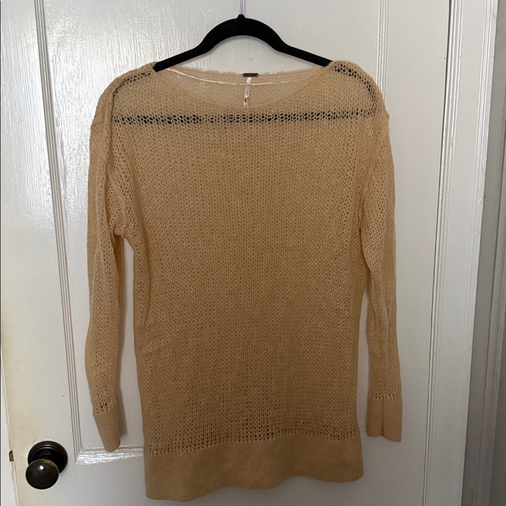 Free People Mohair Blend Transparent Cream Tunic Lightweight Sweater Size XS